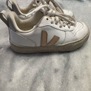Veja Kids White and Tan Sneakers